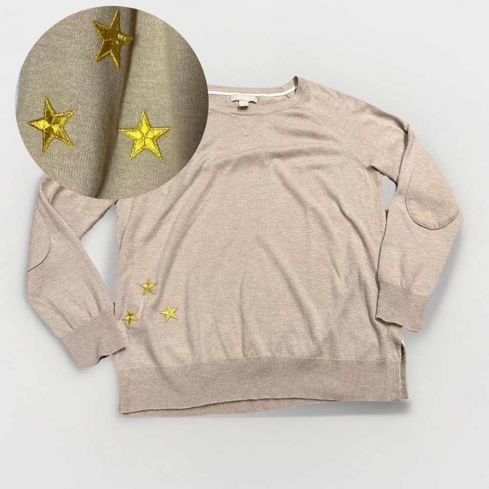 Banana Republic Sweater Womens Wool Crew Neck Gold Stars Nautical Minimalist XL